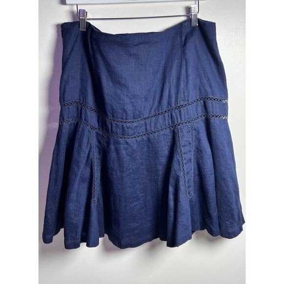 Lauren Ralph Lauren Size 14 Navy Fit & Flare Embroidered Cut Outs Linen Skirt - Picture 2 of 8